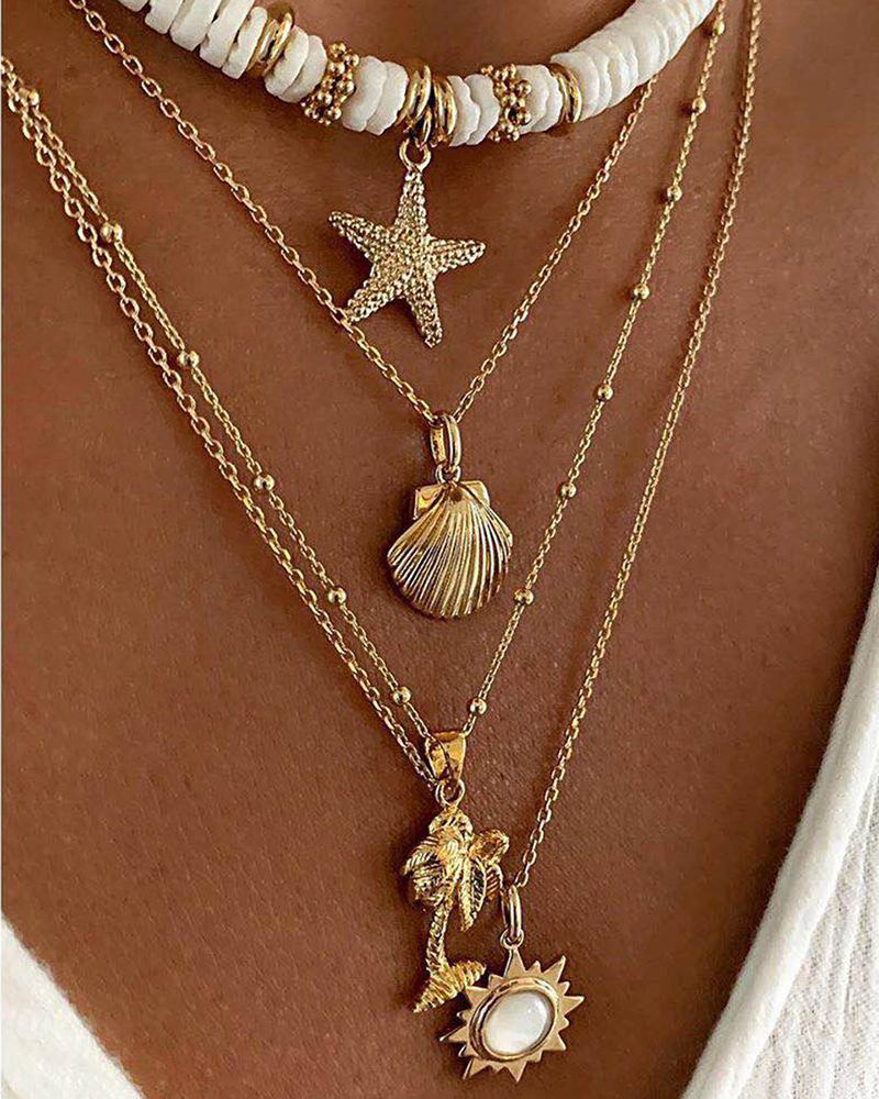 

1pc Starfish Shell Pendant Layered Necklace, Gold