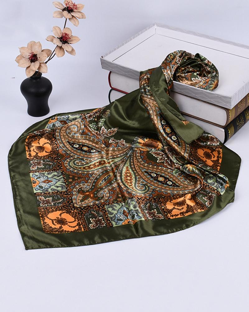 

Satin Paisley Print Vintage Square Scarf Headband, Style7