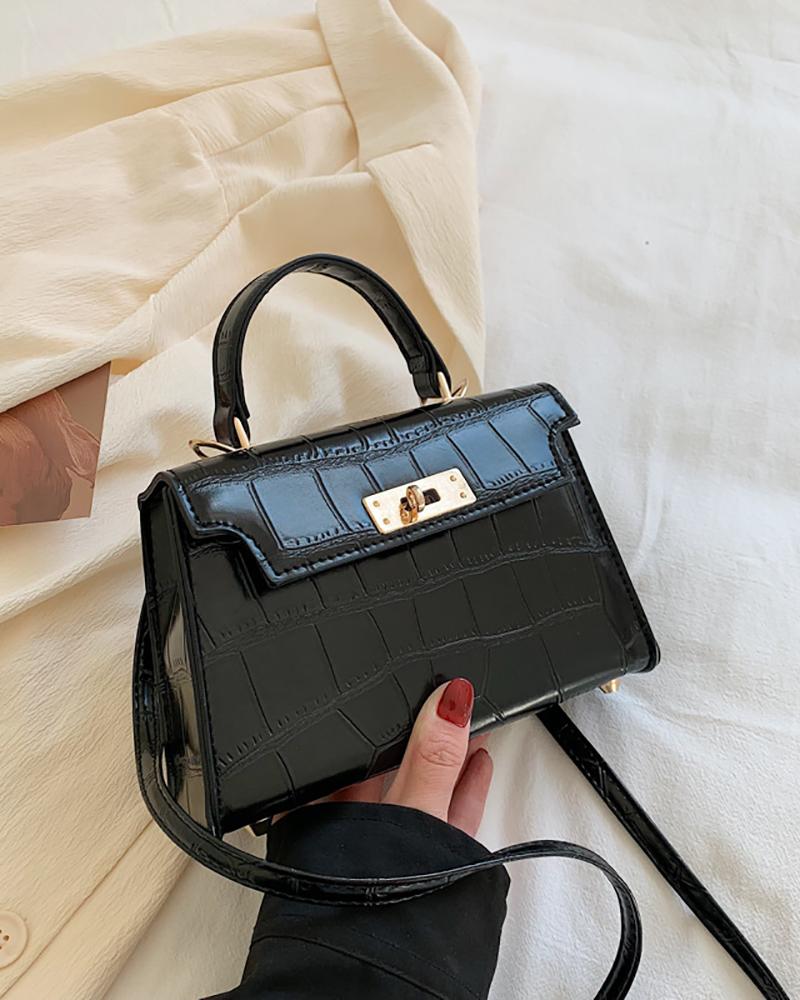 

Twist Lock Crocodile Crossbody Bag, Black