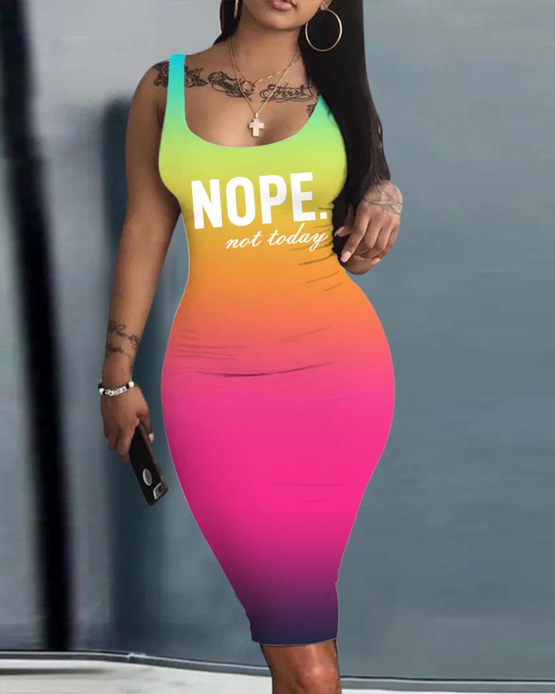 

Nope Not Today Print Ombre Sleeveless Bodycon Dress, Multicolor