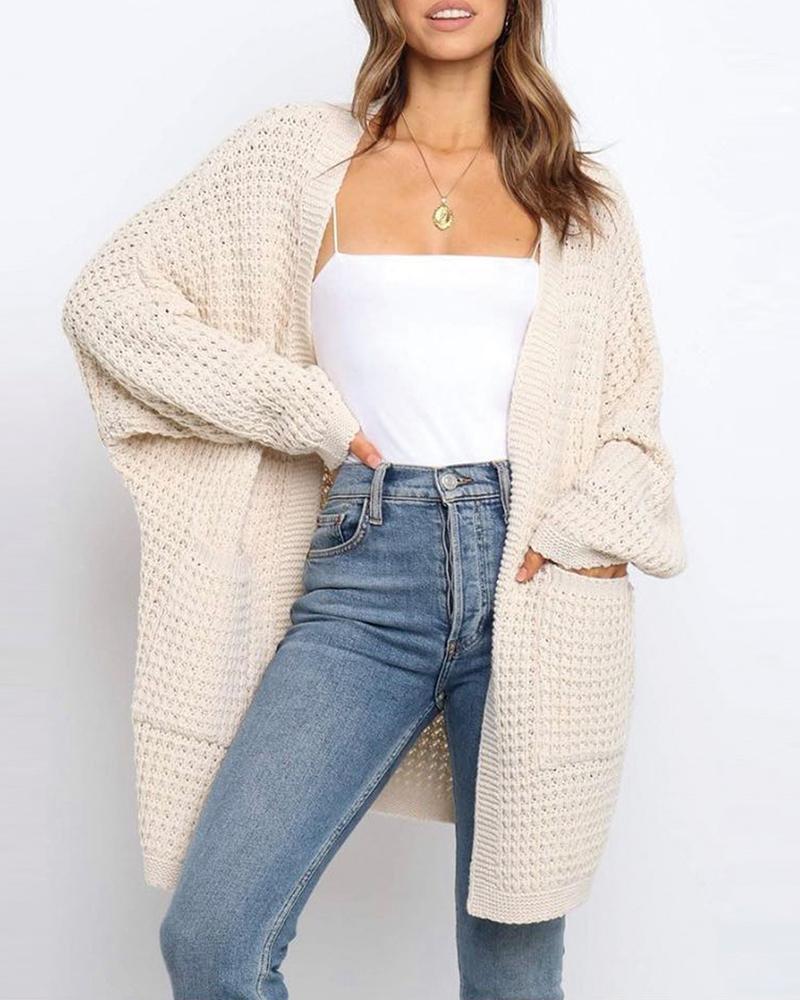 

Open Front Long Sleeve Knitting Cardigan, White