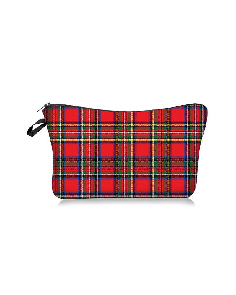 

Plaid Makeup Bag, Red