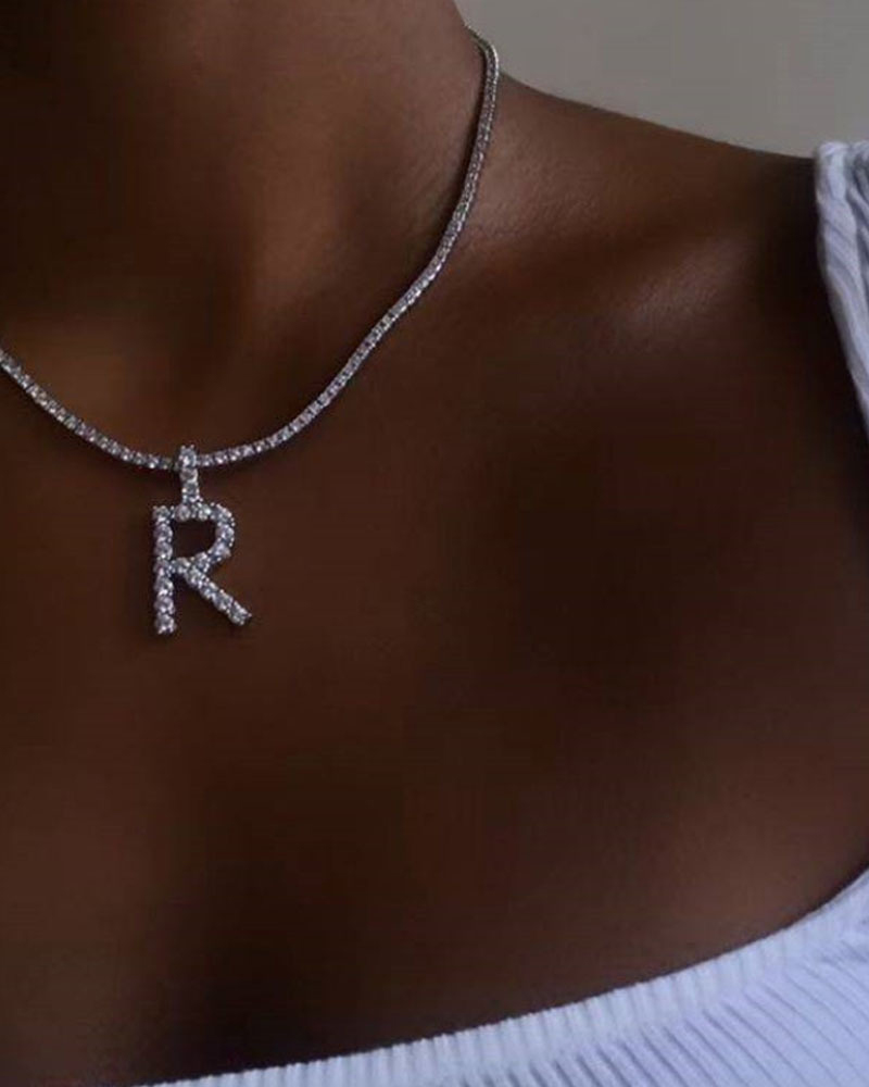 

Letter Rhinestone Pendant Necklace, Silver