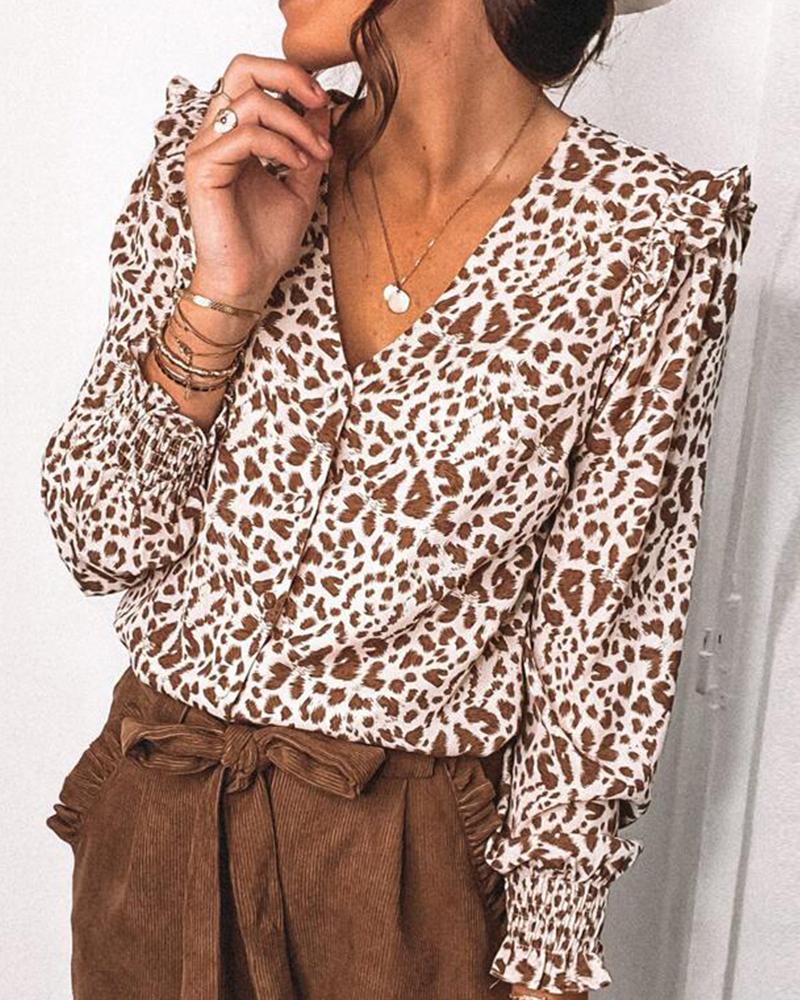 

All Over Print Long Sleeve Blouse, White