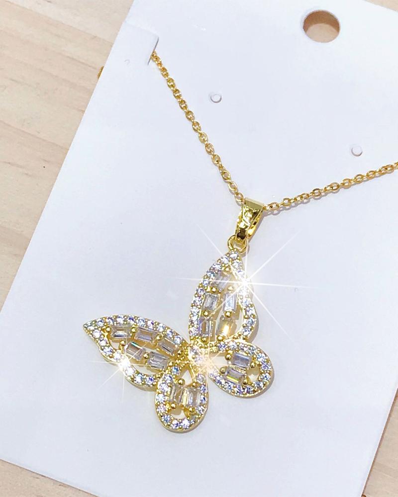 

1pc Zircon Decor Butterfly Pendant Necklace, Style2