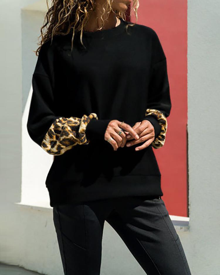 

Long Sleeve Leopard Insert Sweatshirt, Black