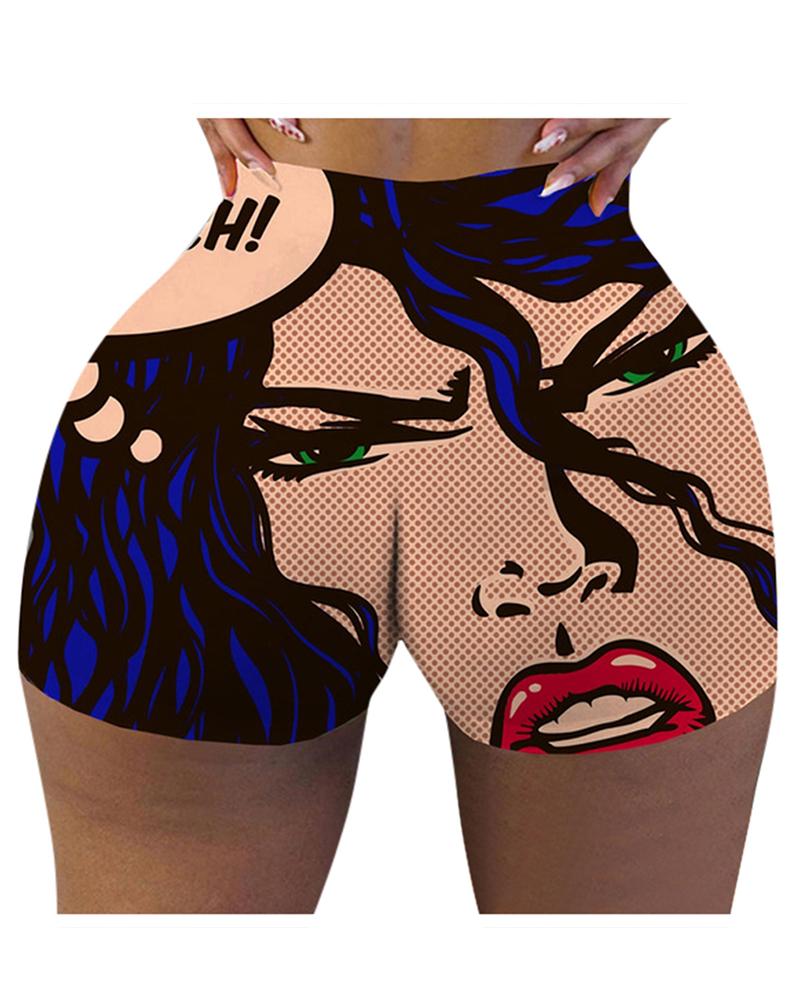 

Cartoon Print Skinny Short Pants, Style2