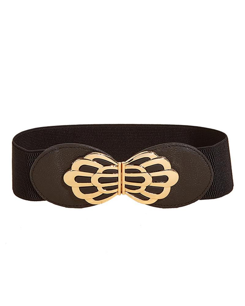 

1pc Metal Decor Elastic Wide Belt, Black