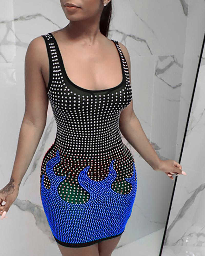 

Hot Stamping Mesh Bodycon Dress, Blue