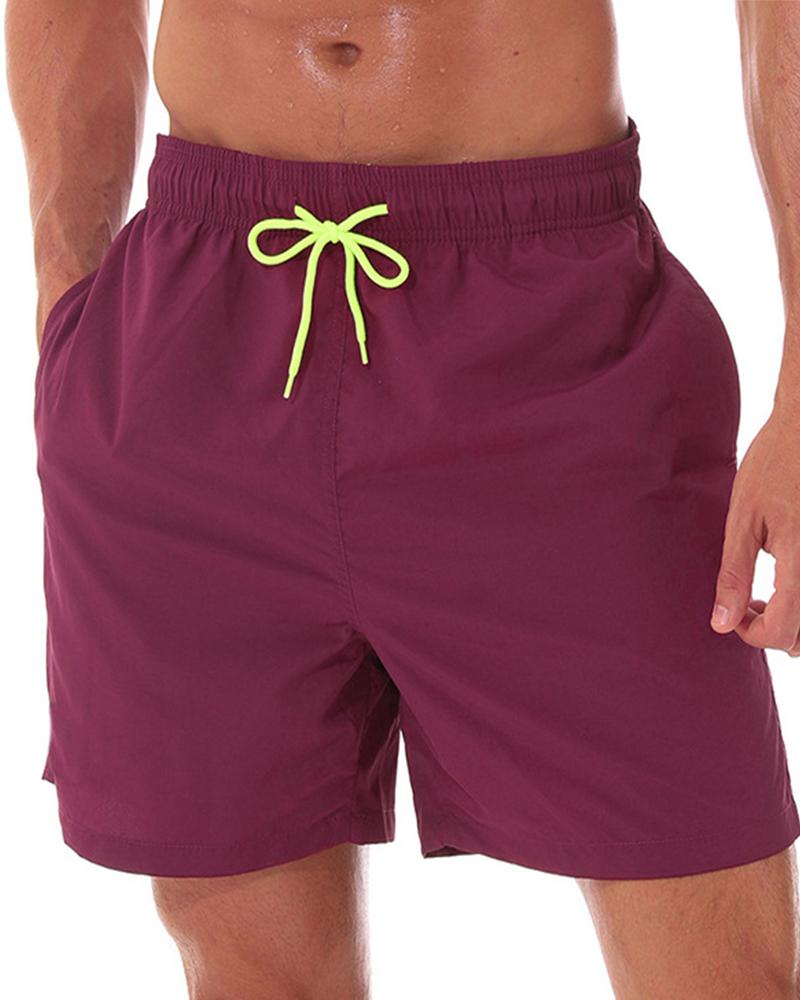 

Solid Drawstring Elastic Waist Loose Wide Leg Shorts, Wine red