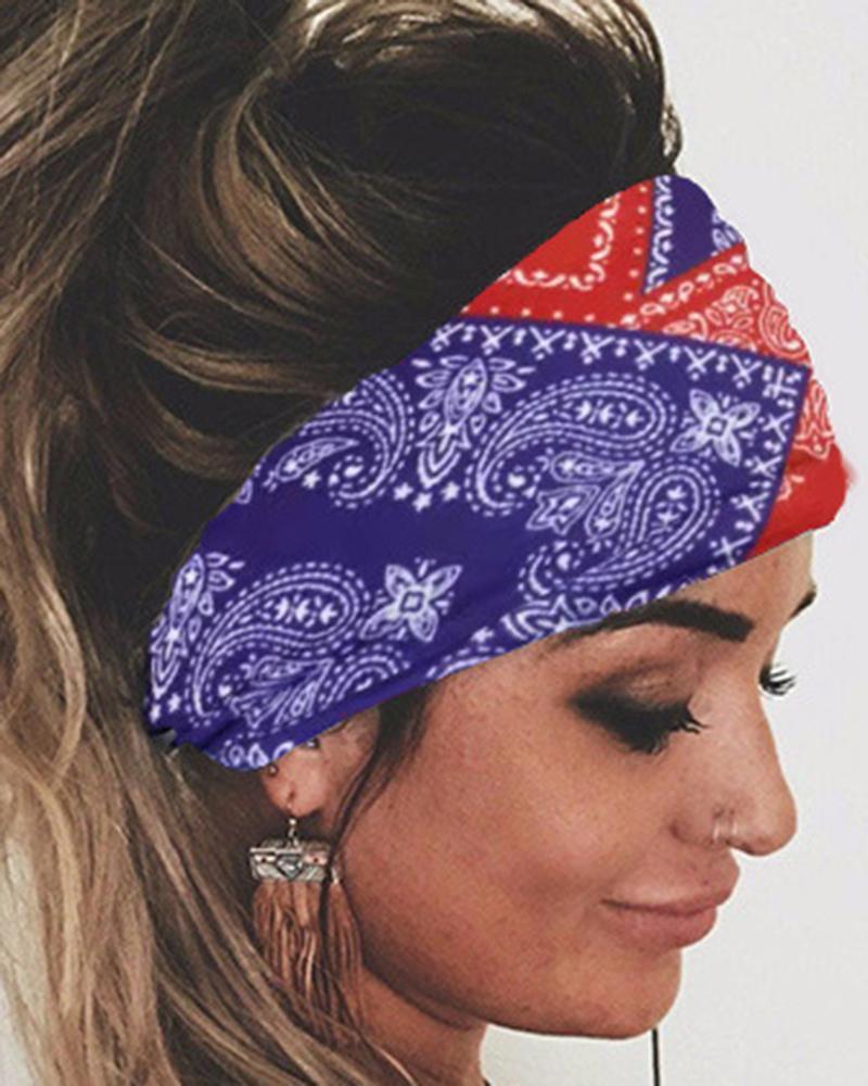 

Paisley Scarf Wide Yoga Sports Headband, Blue