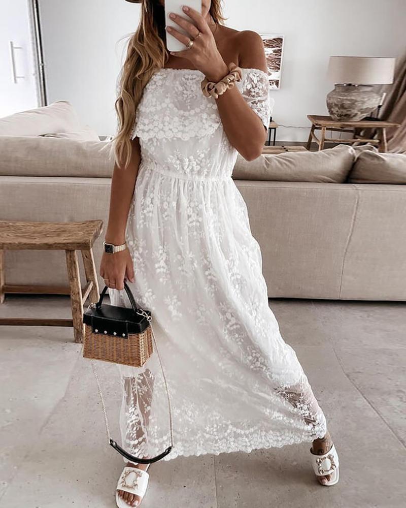 

Off Shoulder Crochet Lace Maxi Dress, White