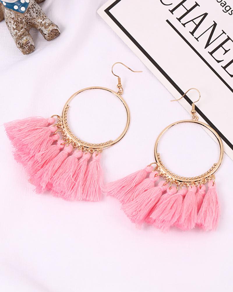 

1Pairs Tassel Design Round Charm Drop Earrings, Pink