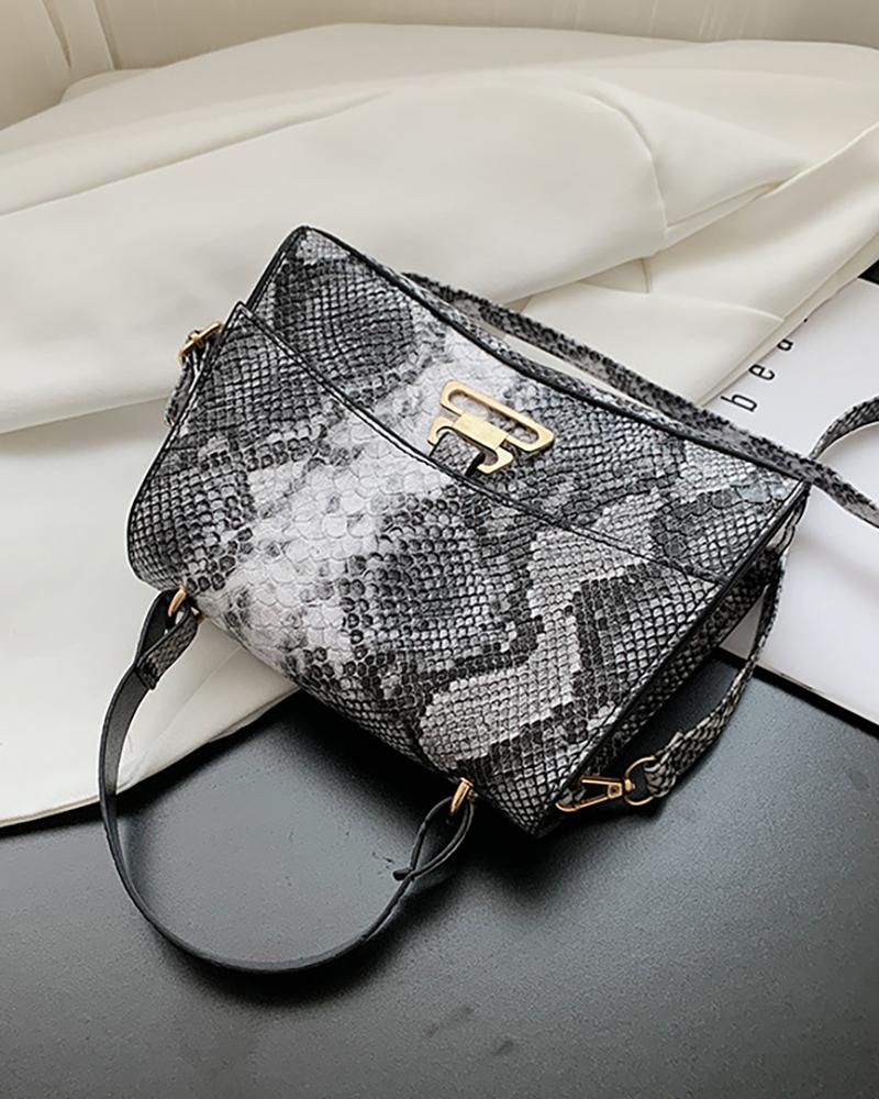 

Snakeskin Top Handle Shoulder Bag, Black