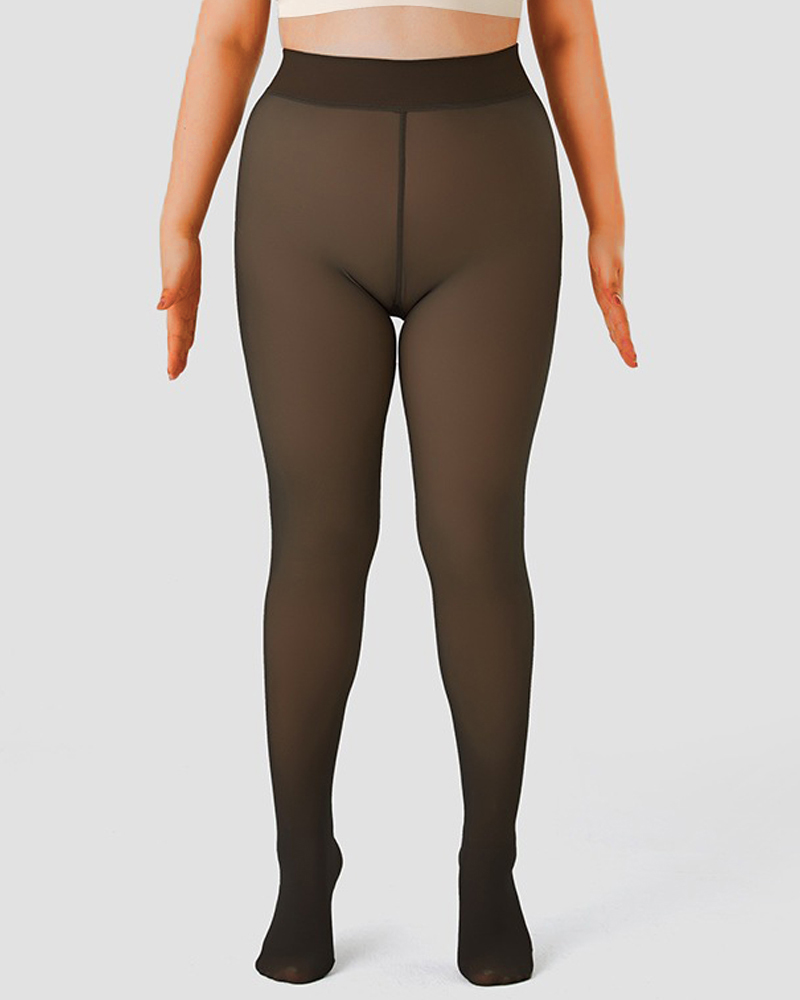 

Plus Size High Waist Thermal Warm Fleece Lined Tights, Black