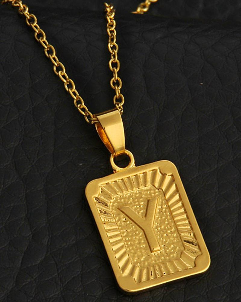 

1pc Letter Embossed Square Pendant Necklace, Style25