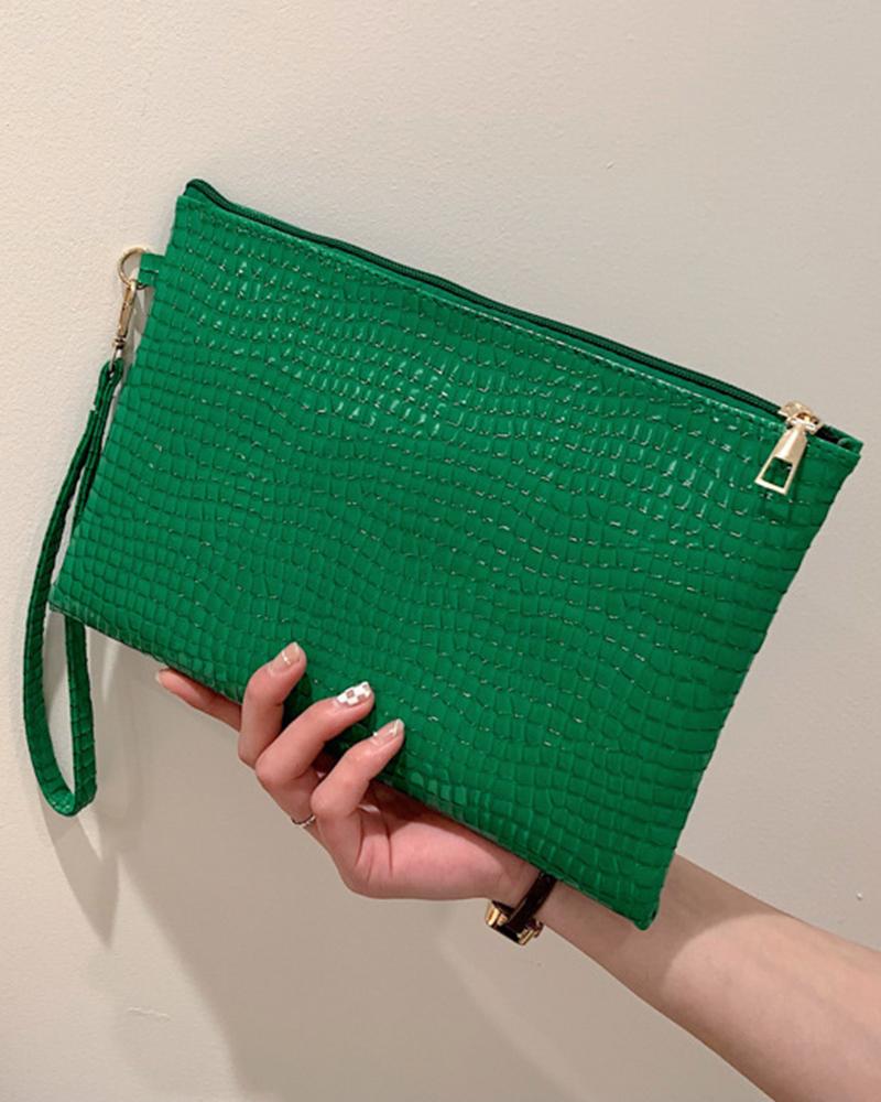 

Crocodile Embossed Envelop Clutch Bag, Green
