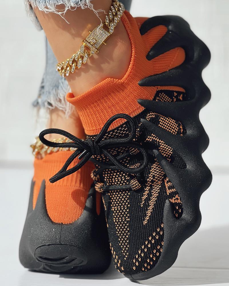 

Comfort Colorblock Lace-up Octopus Sneakers, Black&orange