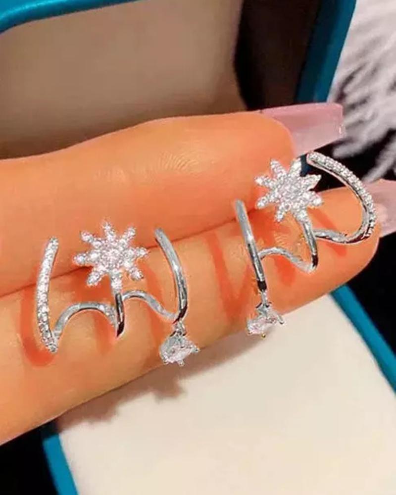 

1Pair Zirconia Octagram Star Ear Cuffs Hollow Out Earrings, Silver