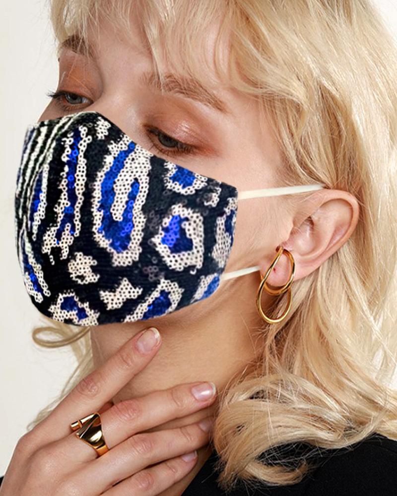 

Cheetah Sequins Dust-proof Face Mask, White