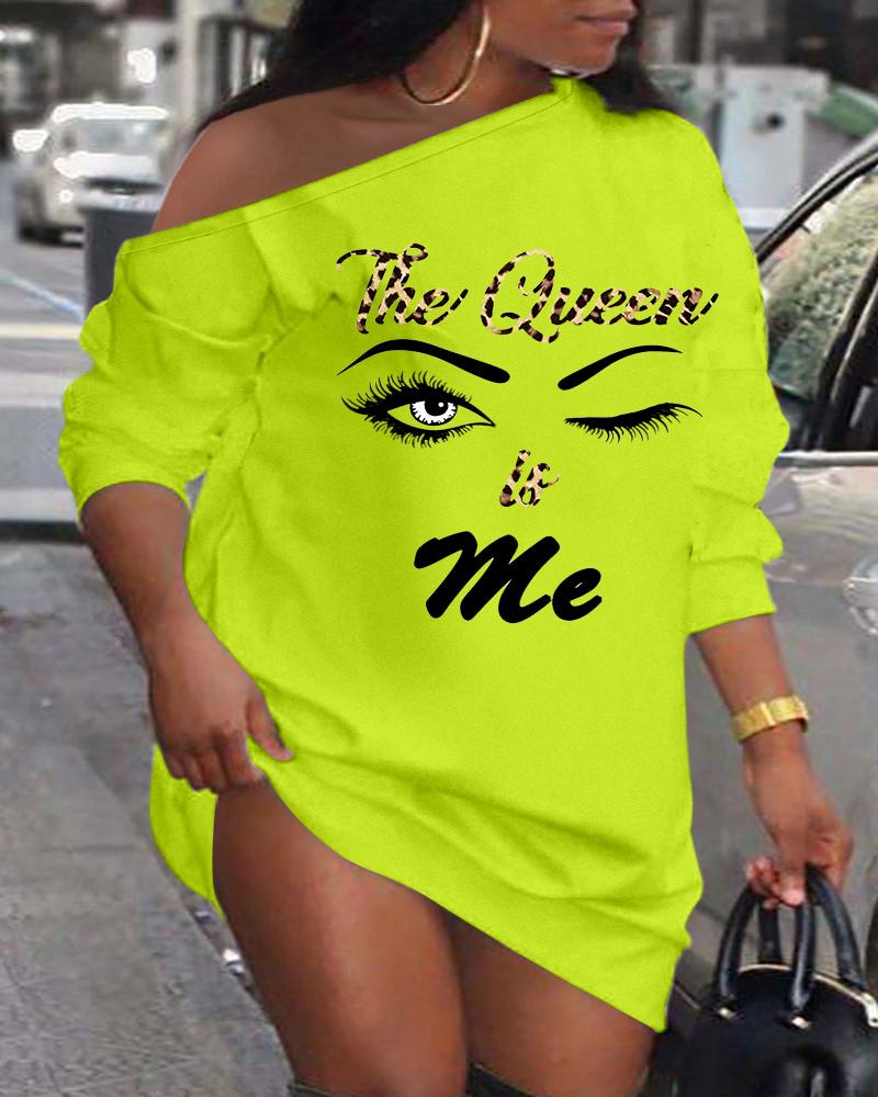 

Plus Size The Queen Is Me Figure Print Casual Dress, Lvs green