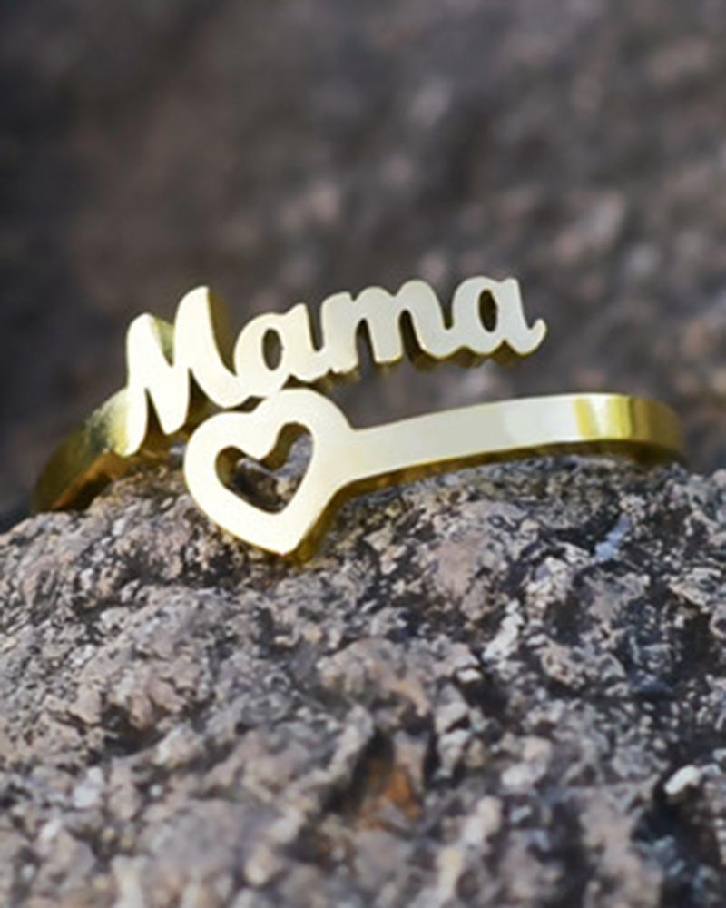 

1pc Mother's Day Gift Mama Heart Shaped Opening Ring, Gold