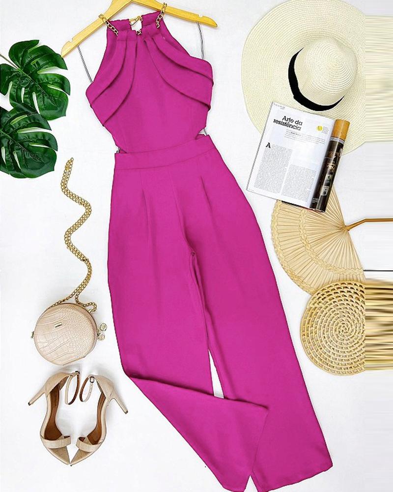 

Chain Strap Ruched Wide Leg Jumpsuit, Purple