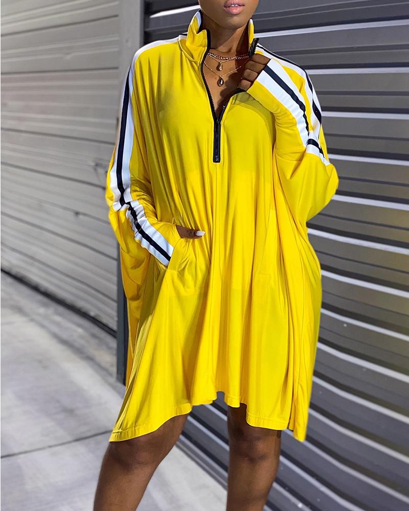 

Color Block Long Sleeve Loose Dress, Yellow