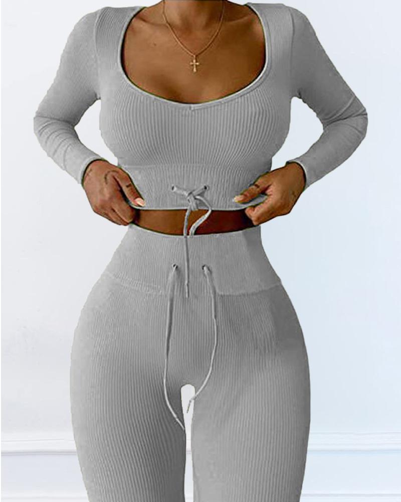 

Drawstring High Waist Active Set, Gray