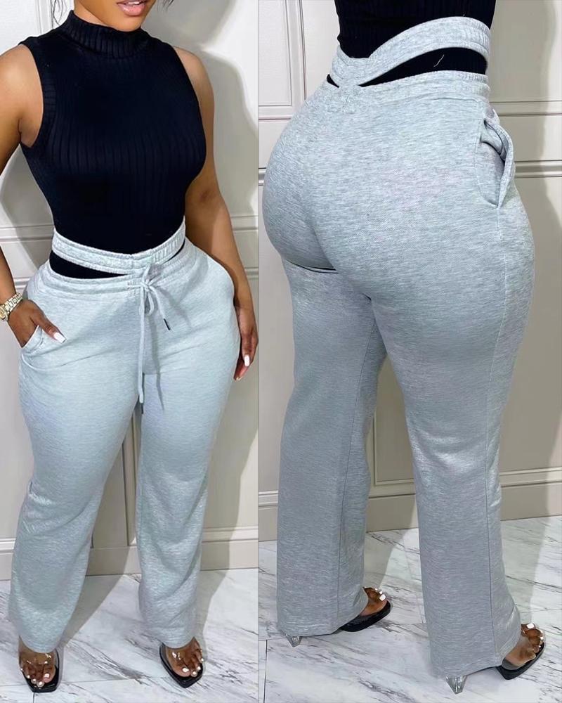 Pantalon à cordon de serrage avec découpe à la taille et poche à la taille