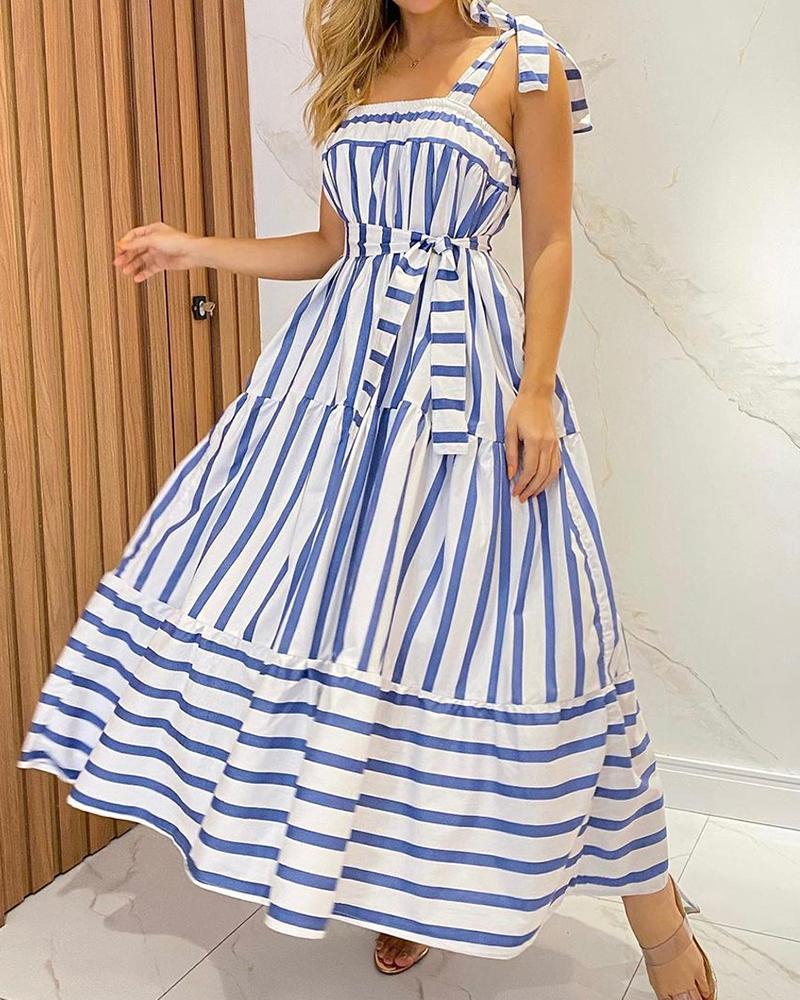 

Striped Strap A-line Midi Dress, Blue