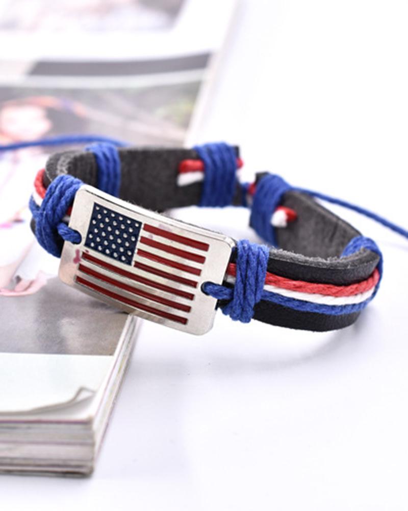 1pc Independence Day Flag Pattern Braided Lether Bracelet