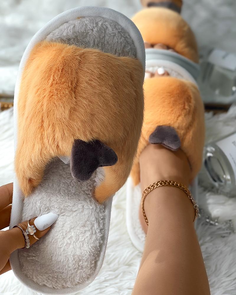 

Heart Pattern Fuzzy Slippers, Orange