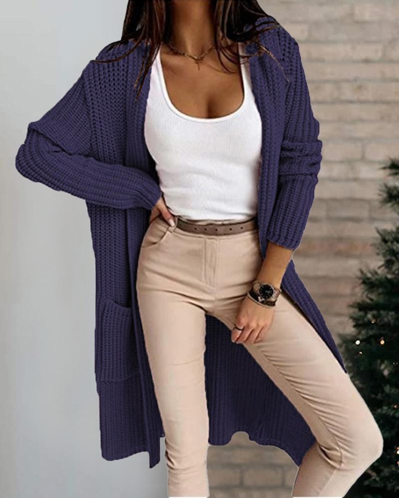 

Long Sleeve Button Front Chunky Knit Cardigan, Purplish blue