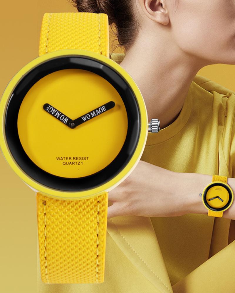 

Large Dial Trendy Casual Watch, Yellow