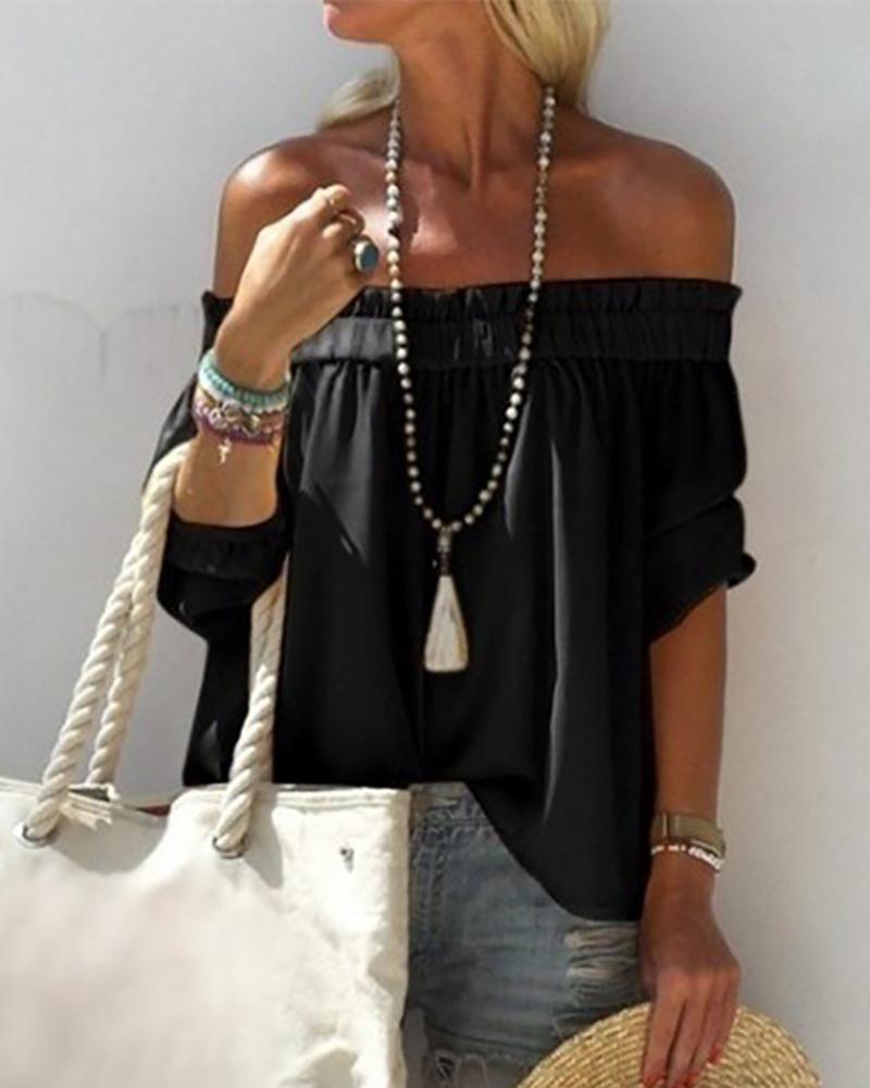 

Off Shoulder Frill Hem Casual Top, Black