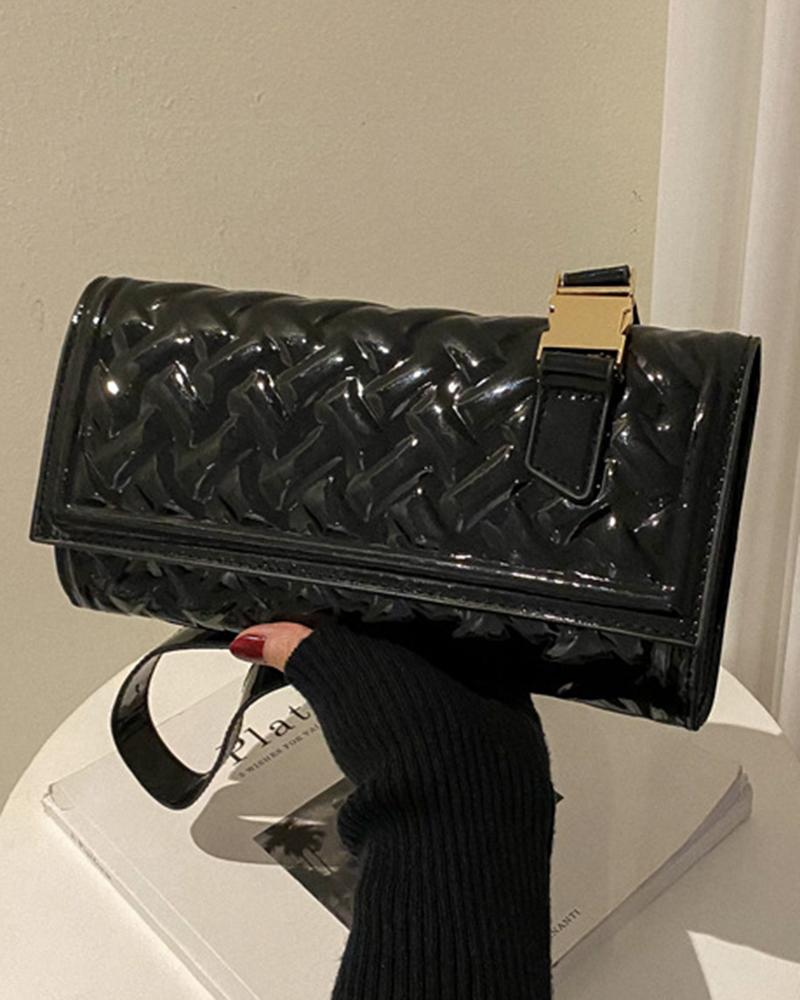 

Quilted Flap Rectangular Shoulder Bag, Black