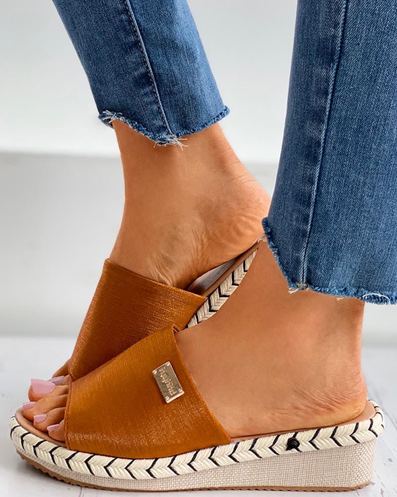 

Metal Decor Woven Flax Wedge Platform Heel, Yellow