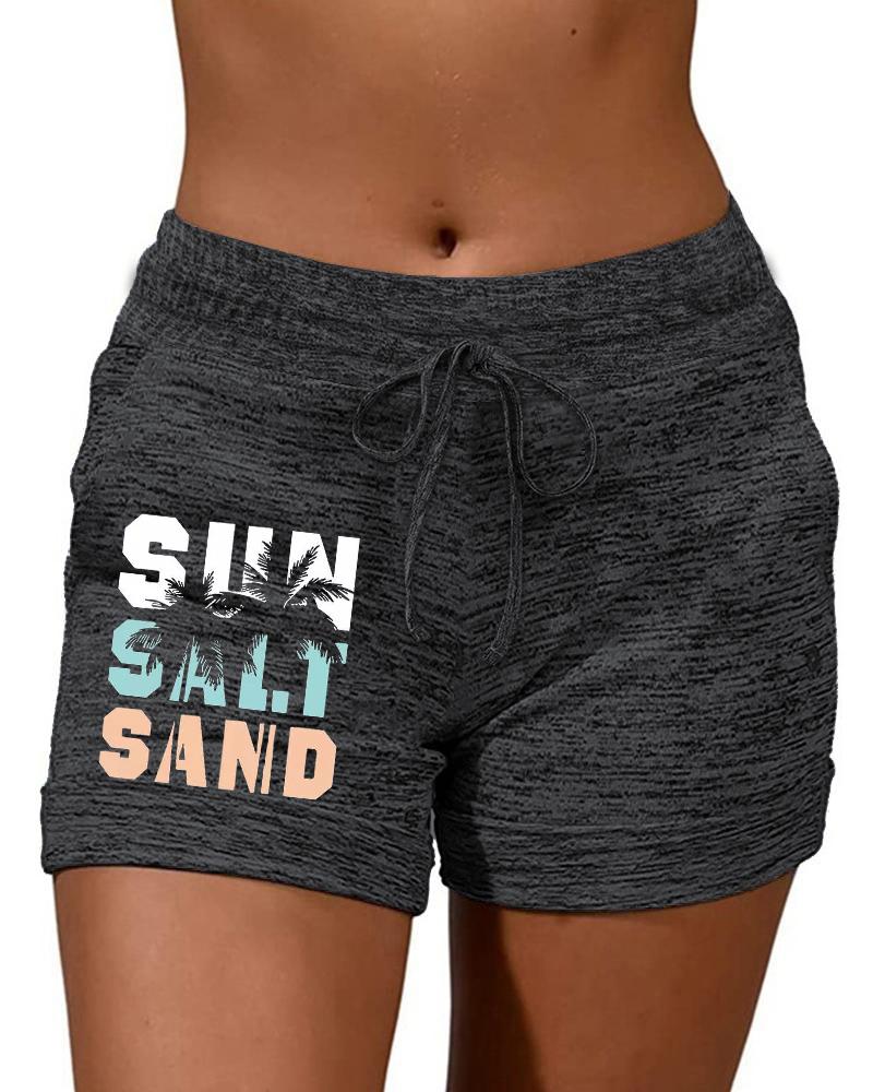 

Sun Salt Sand Coconut Tree Print Drawstring Shorts, Dark grey