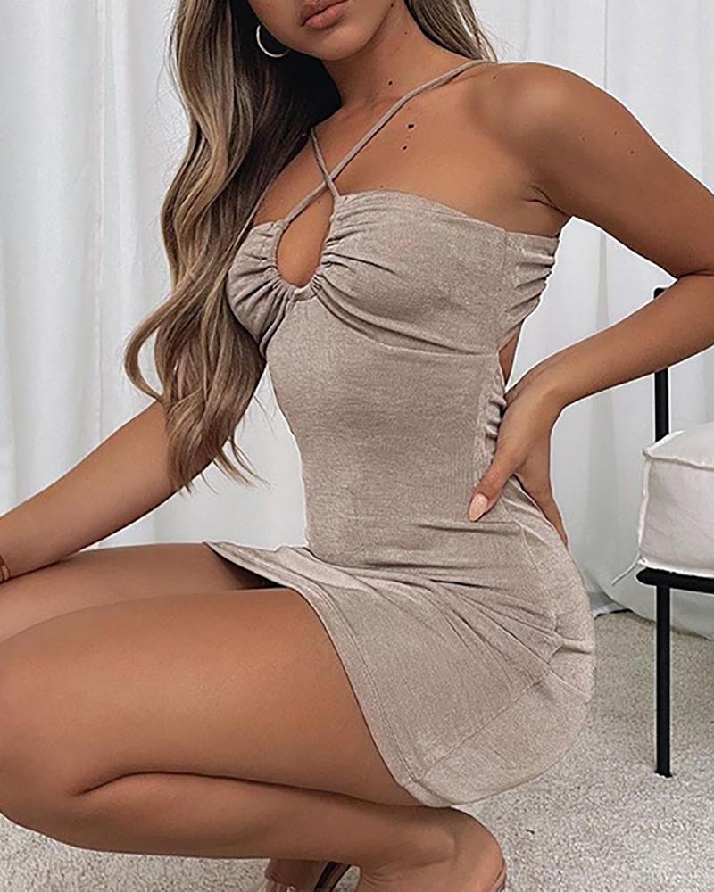 

Halter Ruched Cutout Bodycon Dress, Khaki