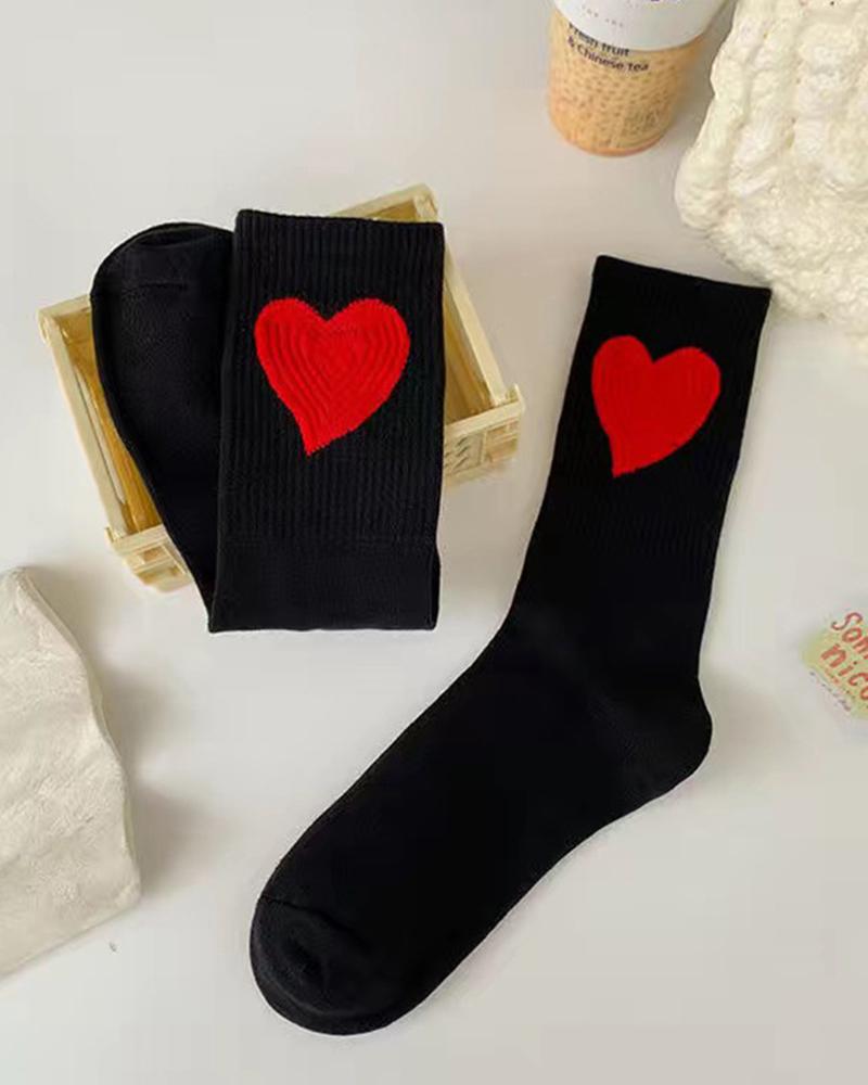 

1Pair Heart Pattern Warm Socks, Black