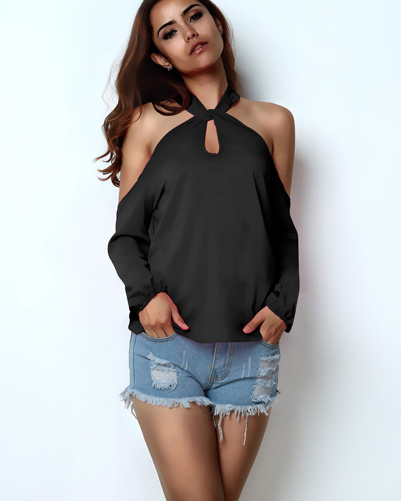 

Fashion Women Off Shoulder Crisscross Halter Top, Black