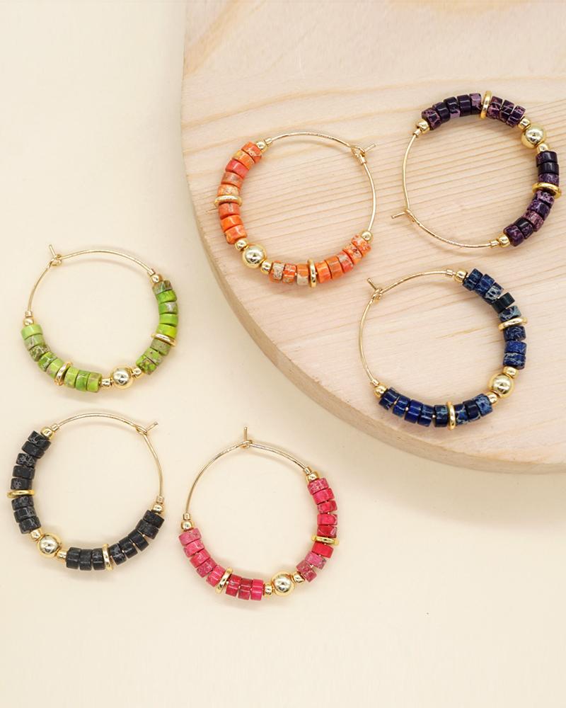 

1Pair Bohemian Beaded Hoop Earrings, Orange