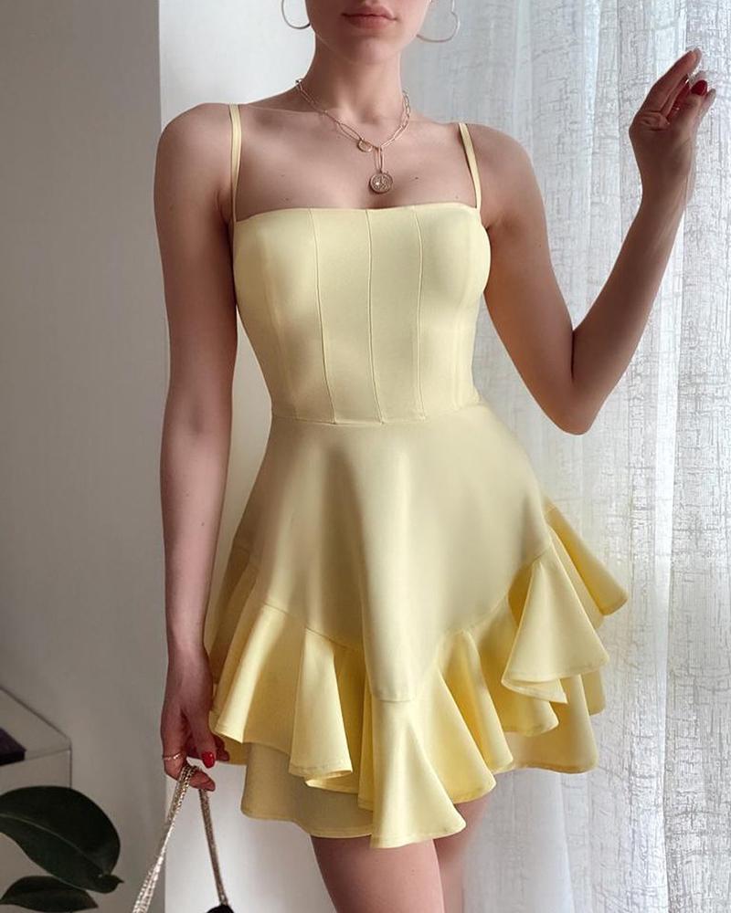 

Ruffles Spaghetti Strap Casual Dress, Yellow
