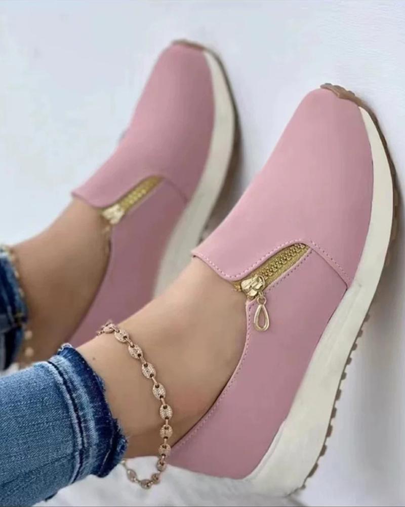 

Zipper Design Slip-on Sneakers, Pink