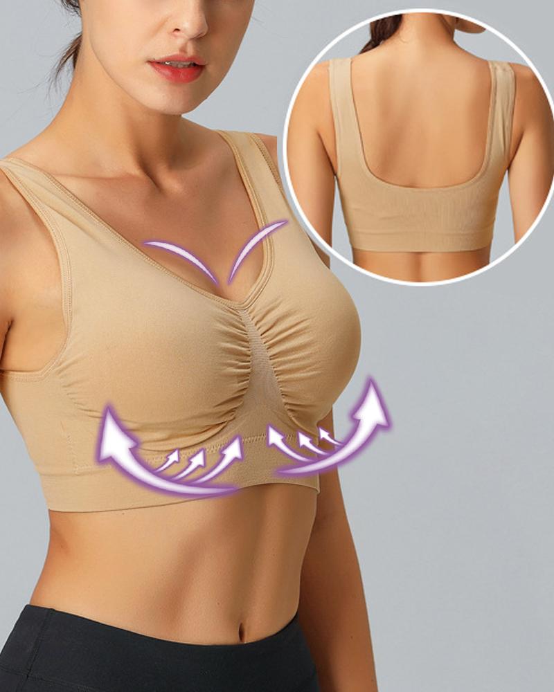 

Ruched Push Up U-Back Sports Bra, Apricot