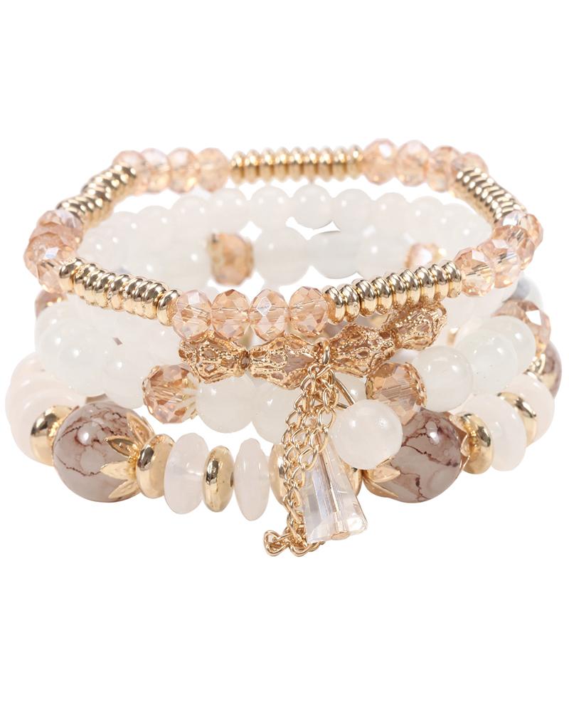 

4pcs Bohemian Crystal Stone Beaded Stackable Tassel Bracelets Set, White