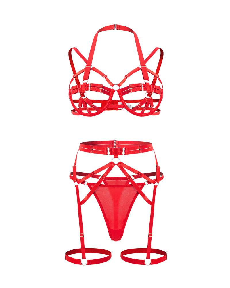

Cutout Halter Garter Lingerie Set, Red