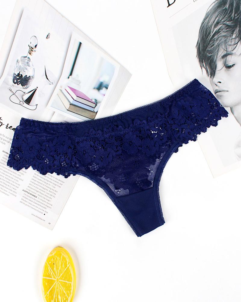 

See Through Floral Lace Thong Panty, Dark blue