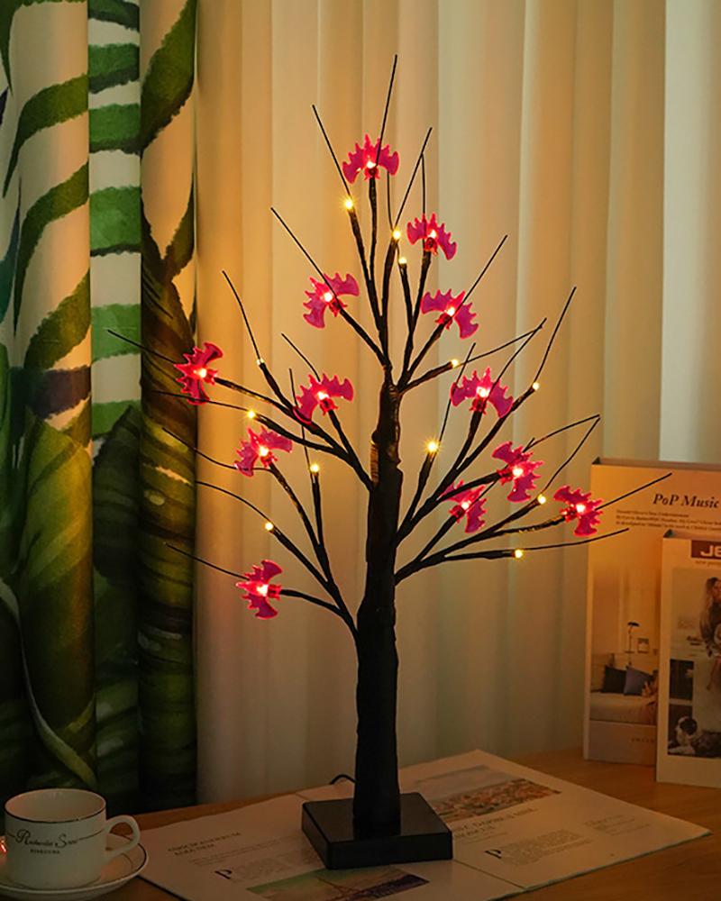 

Halloween Tree Light Decoration With Bat / Leaf / Pumpkin Light Decor Battery Powered Horror Tree for Indoor Home Halloween Decoration, Style1
